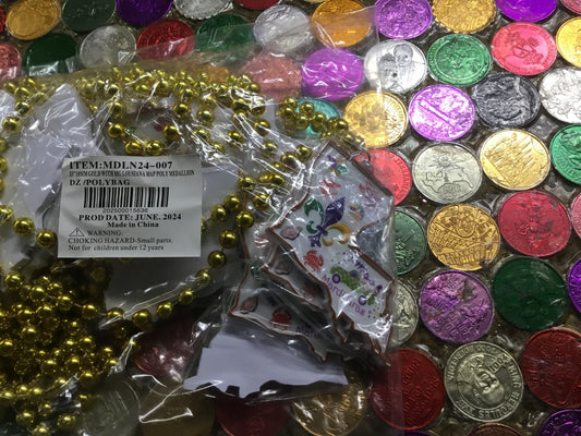 MARDI GRAS LOUISIANA MAP ON GOLD BEAD