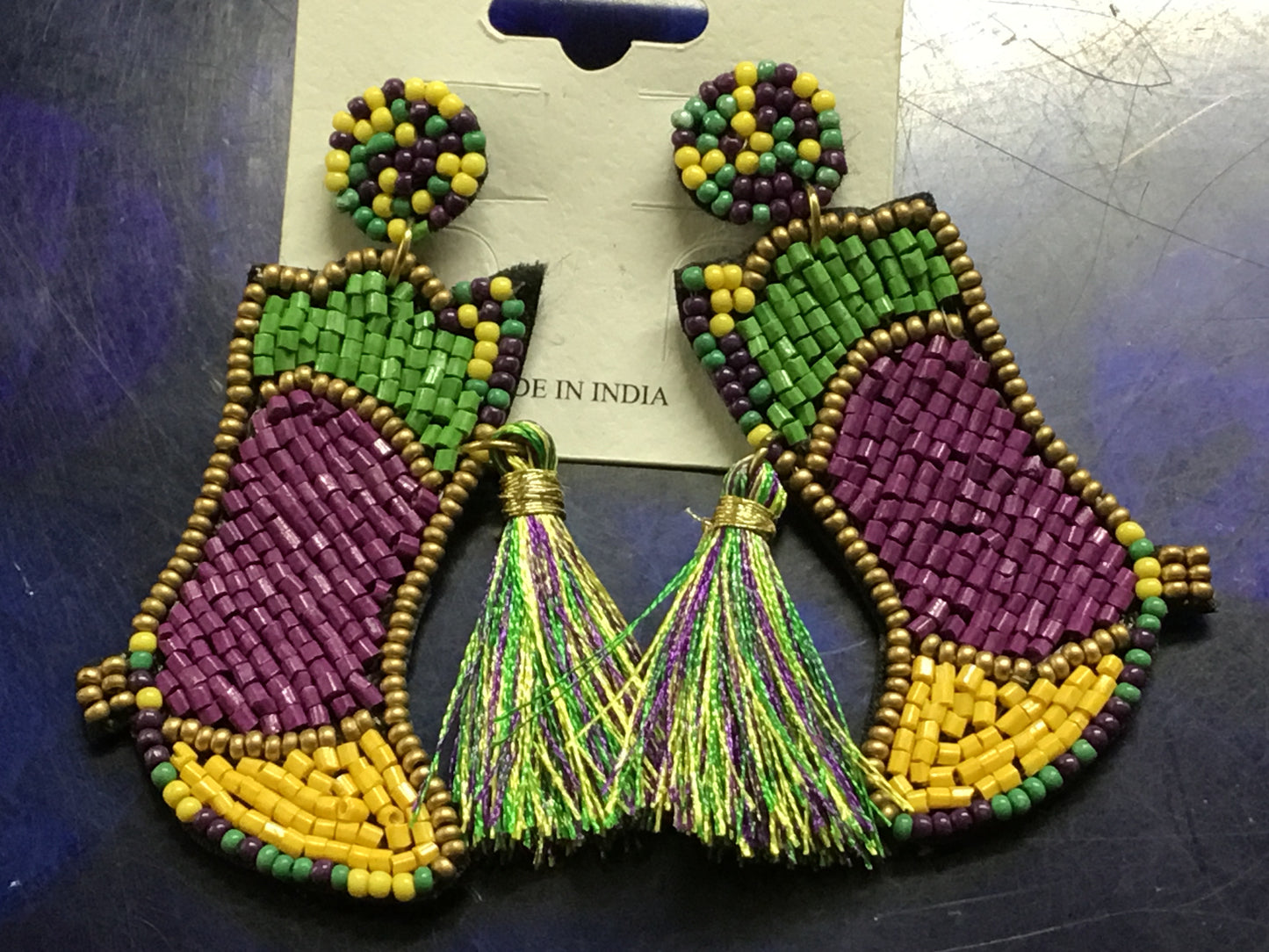 Mardi Gras Boots Seed Post Earrings