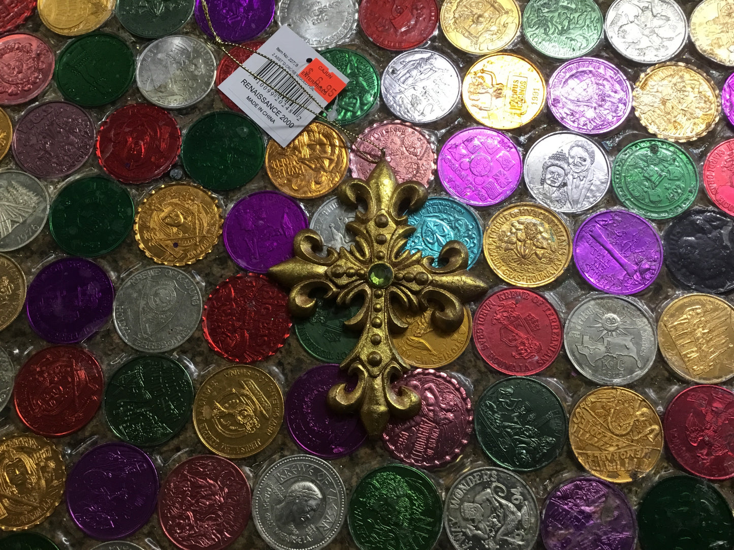 GOLD FOIL CROSS WITH STONE ORNAMENT