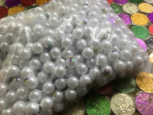 18MM WHITE PEARL WITH MARDI GRAS PRINTS