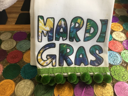 Mardi Gras Tea Towel w/ Pom Pom