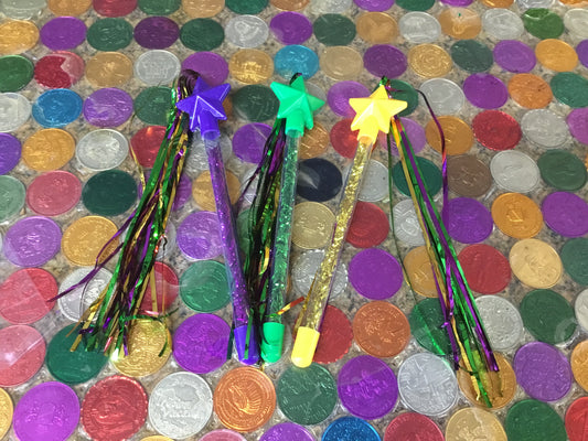 MARDI GRAS STAR TINSEL STAR WAND 9"