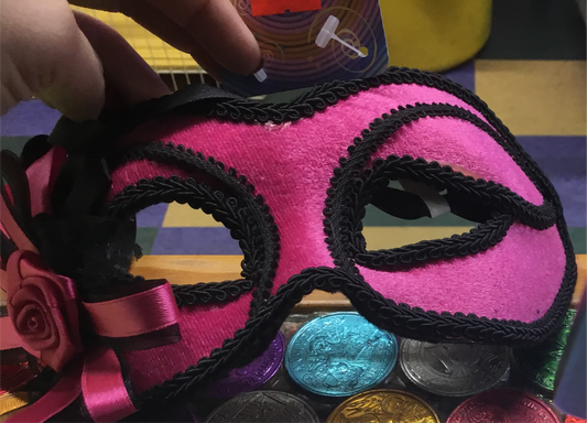 PINK VELVET MASK WITH BLACK BRAID