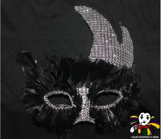 FAUX RHINESTONE MASK W/FEATHER