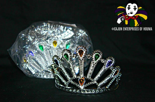 SILVER CROWN WITH PURPLE, GREEN & GOLD STONES