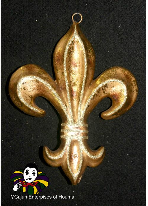 8" GOLD FLEUR DE LIS w/GOLD GLITTER