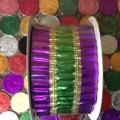 3" PURPLE, GREEN & GOLD FOIL RUFFLE RIBBON