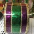 2.5" METALLIC MARDI GRAS STRIPE RIBBON  w/WIRE