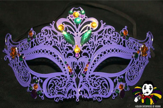 PURPLE METAL FILIGREE MASK W/JEWELS